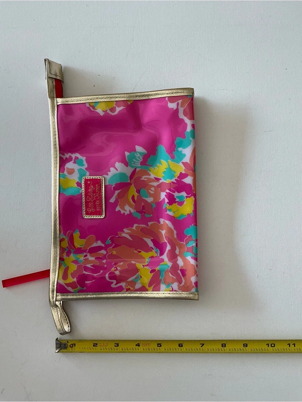 Lilly Pulitzer Hot Pink Floral Vinyl Pouch with Gold Trim